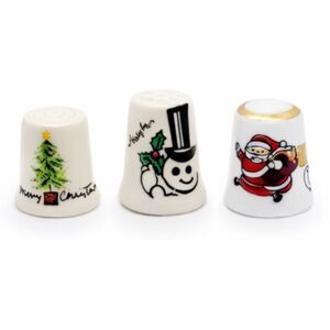Curated Vintage Christmas Ceramic Thimble Trio – Santa, Snowman & Tree